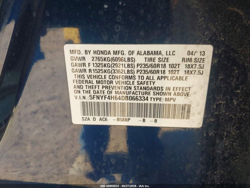 5FNYF4H64DB066334 2013 HONDA PILOT photo no. 9