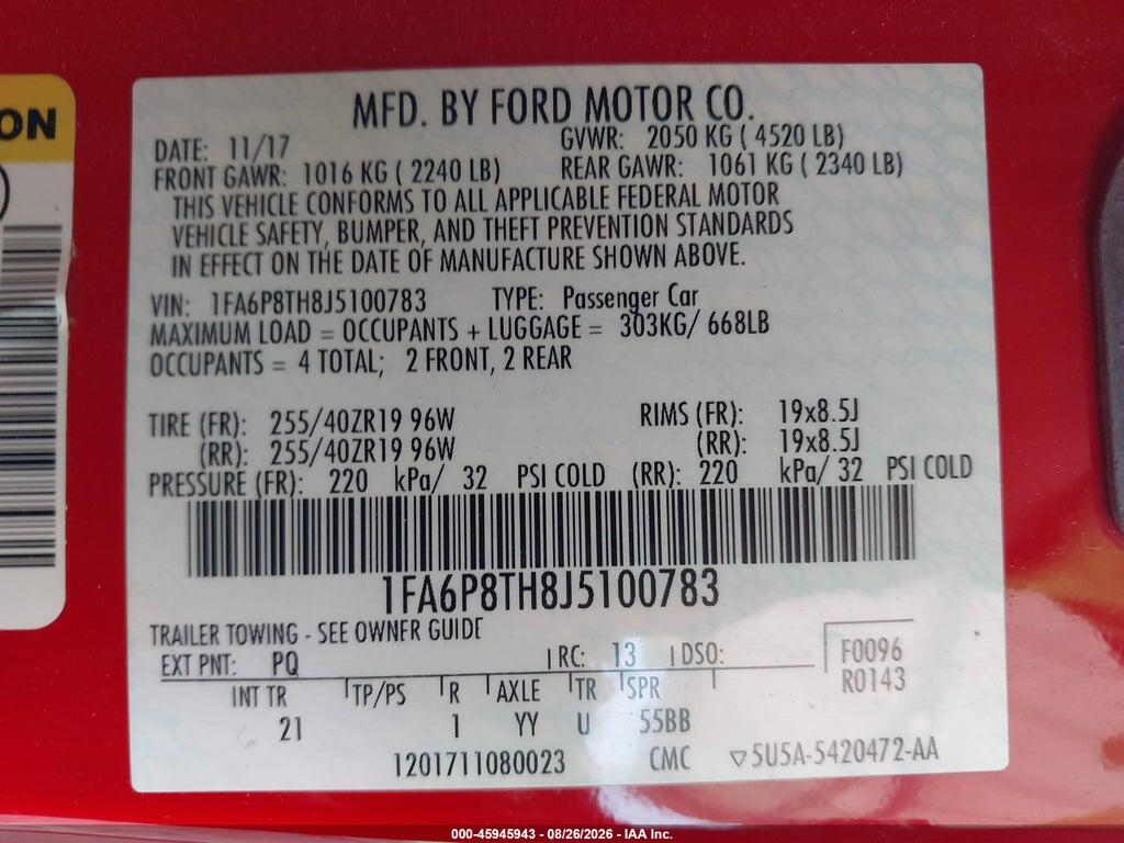 1FA6P8TH8J5100783 2018 FORD MUSTANG photo no. 9