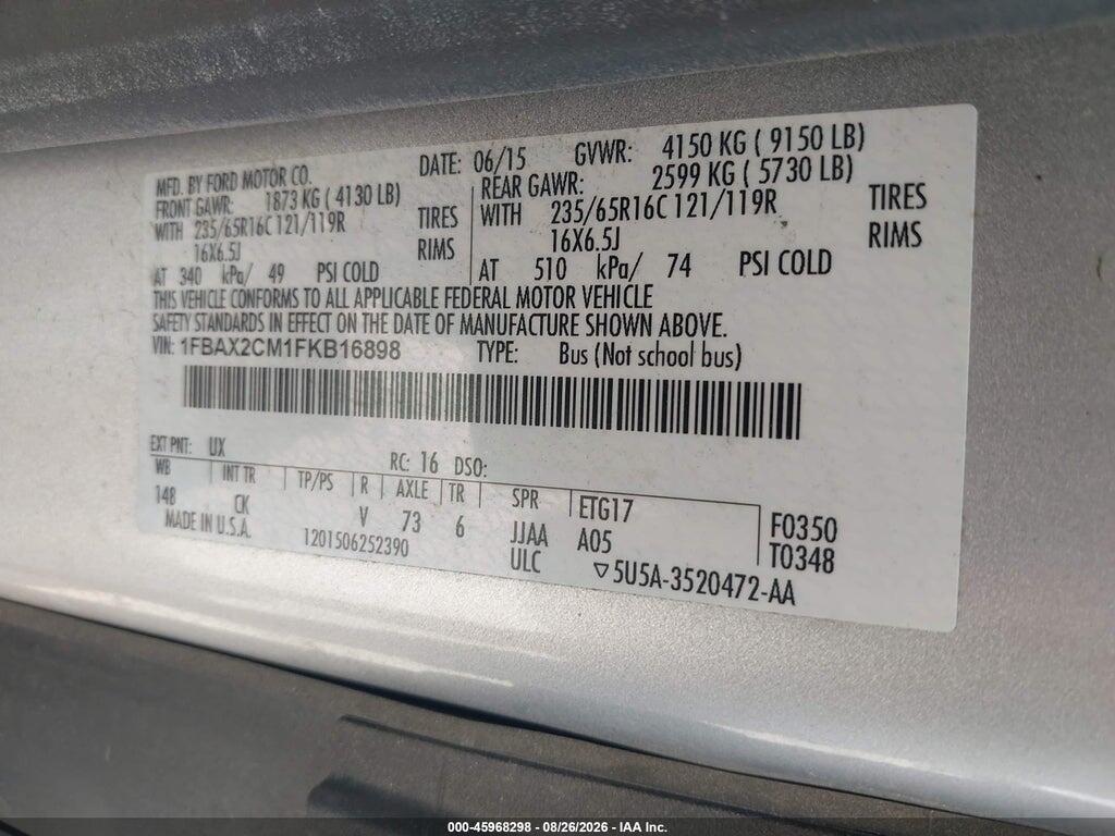 1FBAX2CM1FKB16898 2015 FORD TRANSIT-350 photo no. 9