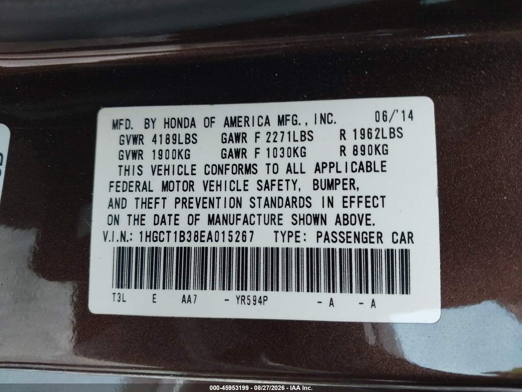 1HGCT1B38EA015267 2014 HONDA ACCORD photo no. 9