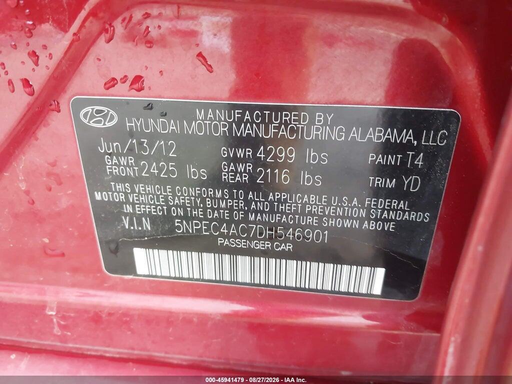 5NPEC4AC7DH546901 2013 HYUNDAI SONATA photo no. 9