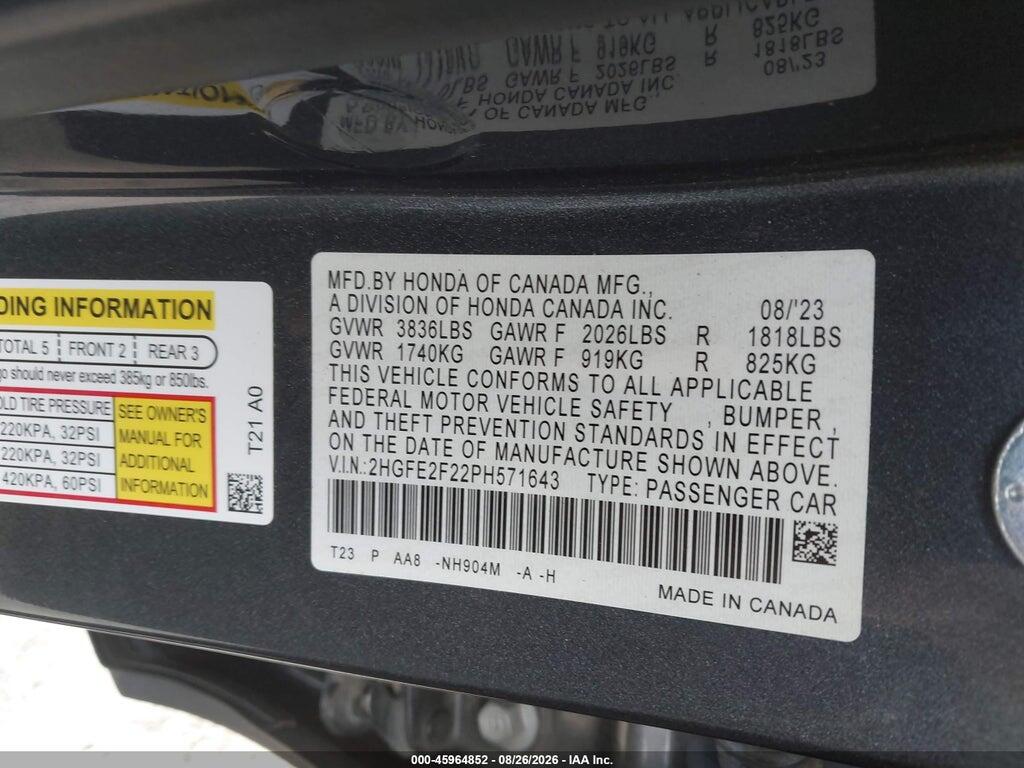 2HGFE2F22PH571643 2023 HONDA CIVIC photo no. 9