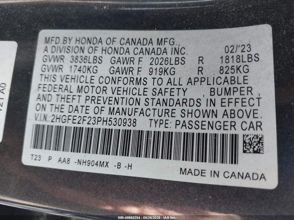 2HGFE2F23PH530938 2023 HONDA CIVIC photo no. 9