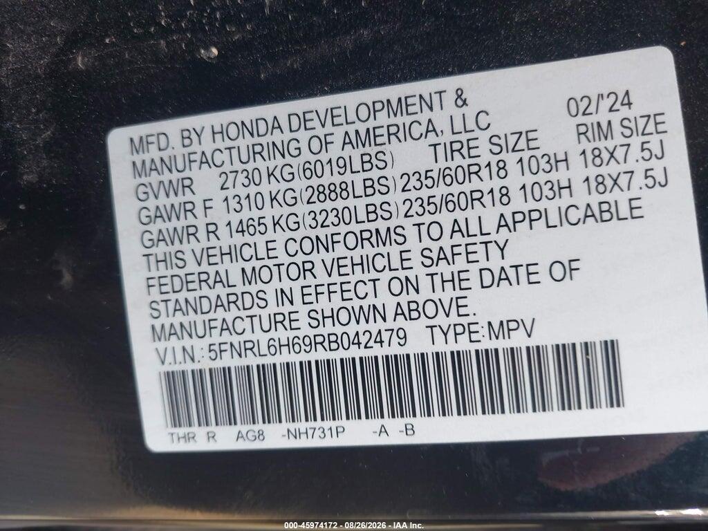5FNRL6H69RB042479 2024 HONDA ODYSSEY photo no. 9