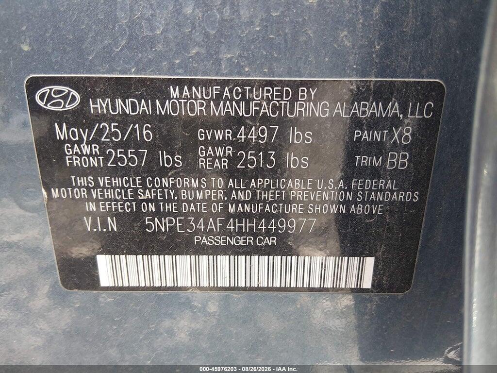 5NPE34AF4HH449977 2017 HYUNDAI SONATA photo no. 9