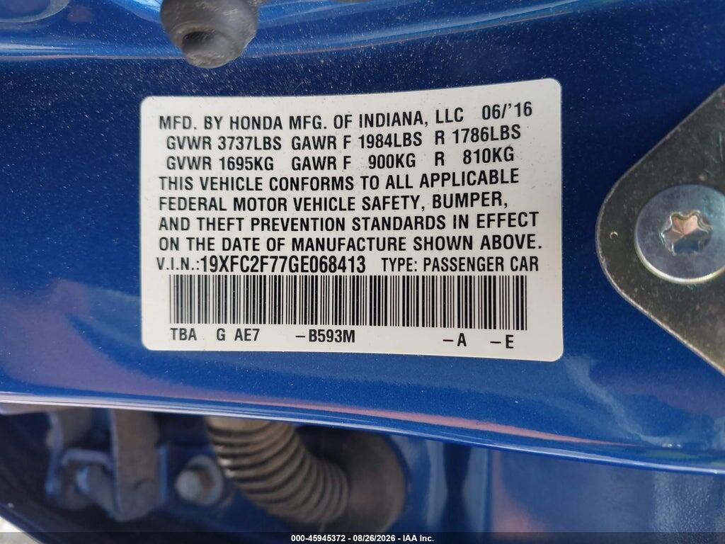 19XFC2F77GE068413 2016 HONDA CIVIC photo no. 9