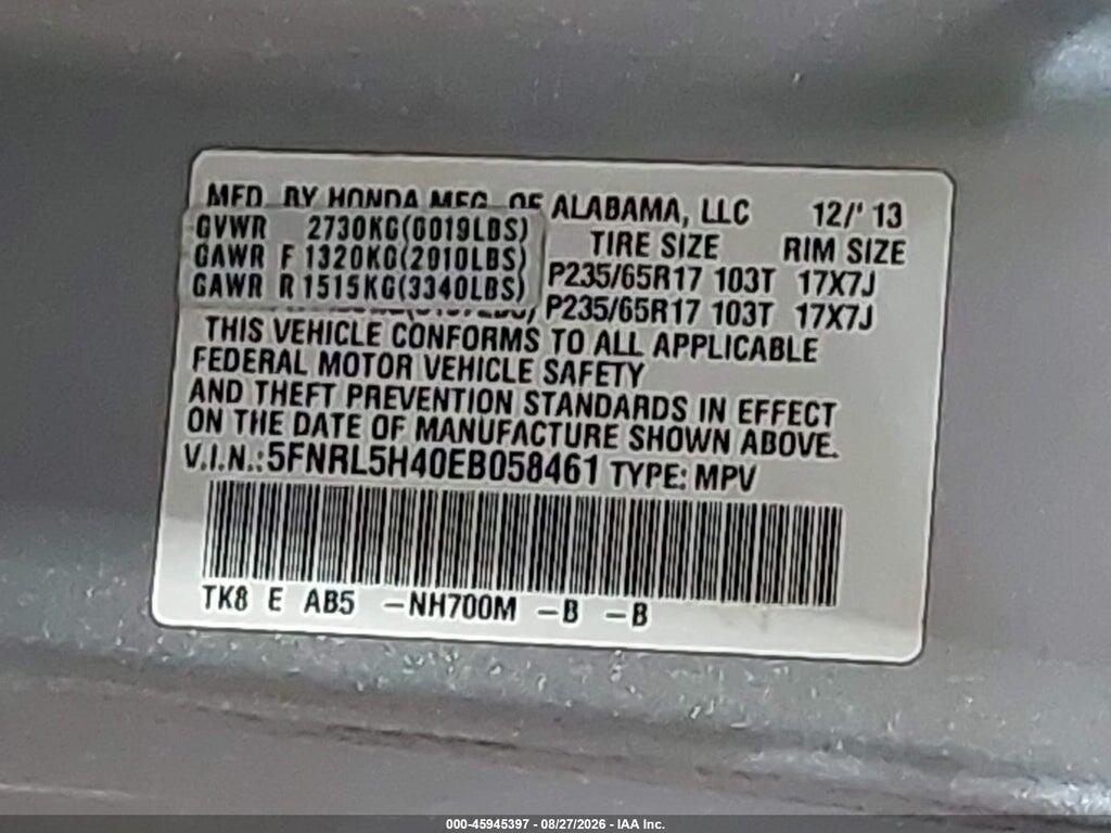 5FNRL5H40EB058461 2014 HONDA ODYSSEY photo no. 9