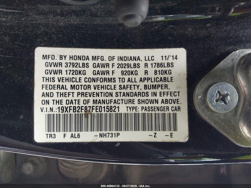 19XFB2F87FE015821 2015 HONDA CIVIC photo no. 9