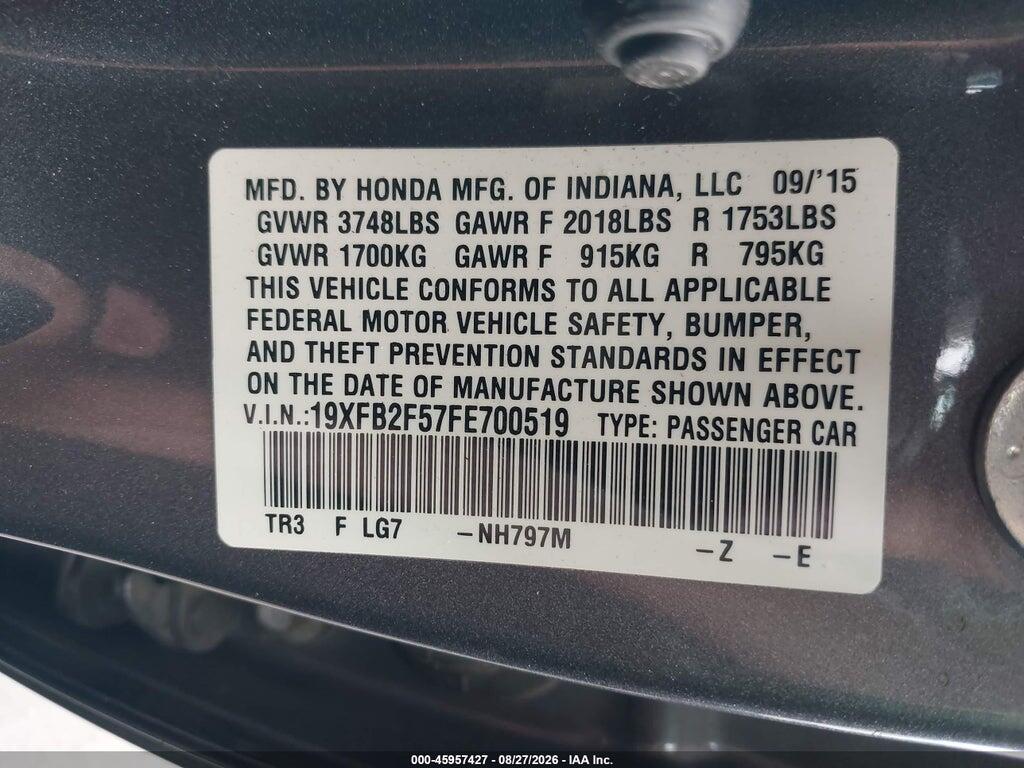 19XFB2F57FE700519 2015 HONDA CIVIC photo no. 9