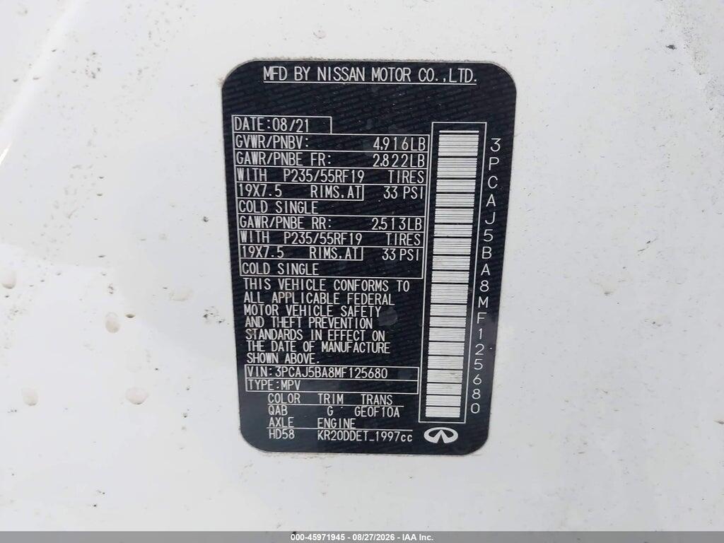 3PCAJ5BA8MF125680 2021 INFINITI QX50 photo no. 9