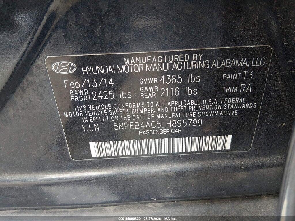 5NPEB4AC5EH895799 2014 HYUNDAI SONATA photo no. 9