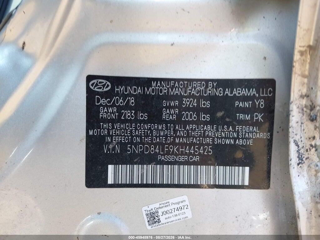 5NPD84LF9KH445425 2019 HYUNDAI ELANTRA photo no. 9