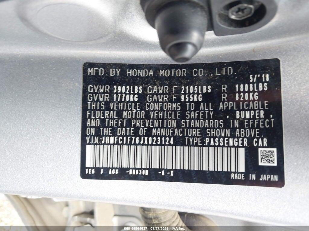 JHMFC1F76JX023124 2018 HONDA CIVIC photo no. 9