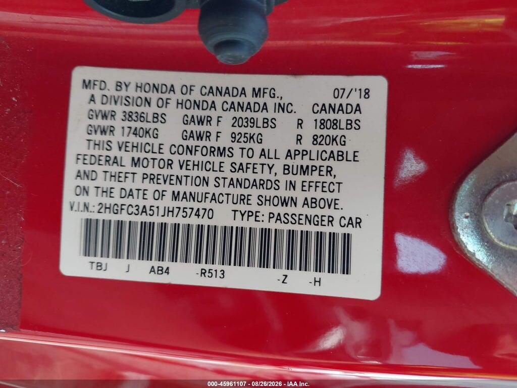 2HGFC3A51JH757470 2018 HONDA CIVIC photo no. 9