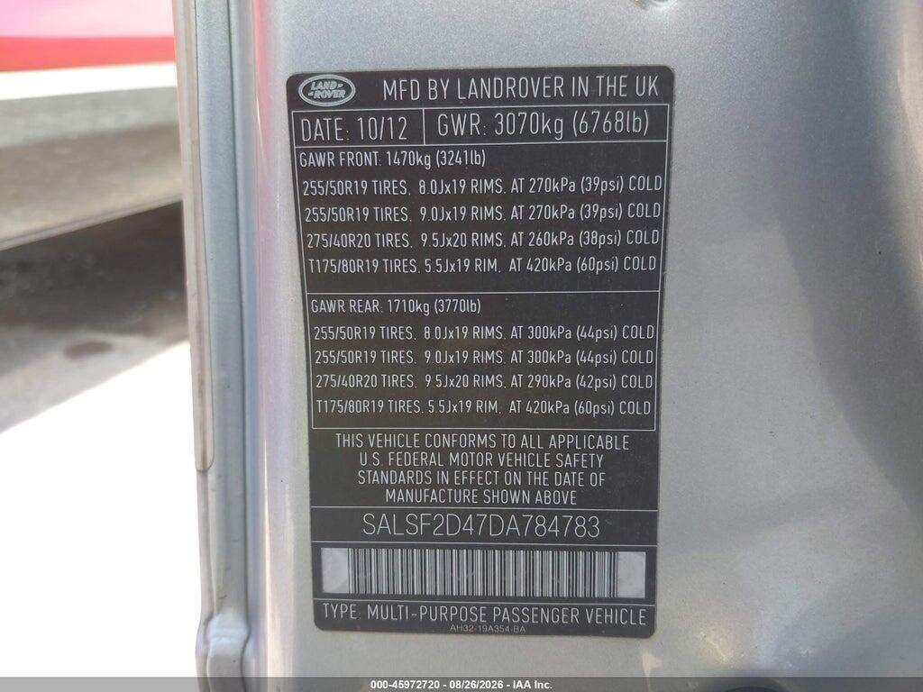 SALSF2D47DA784783 2013 LAND ROVER RANGE ROVER SPORT photo no. 9