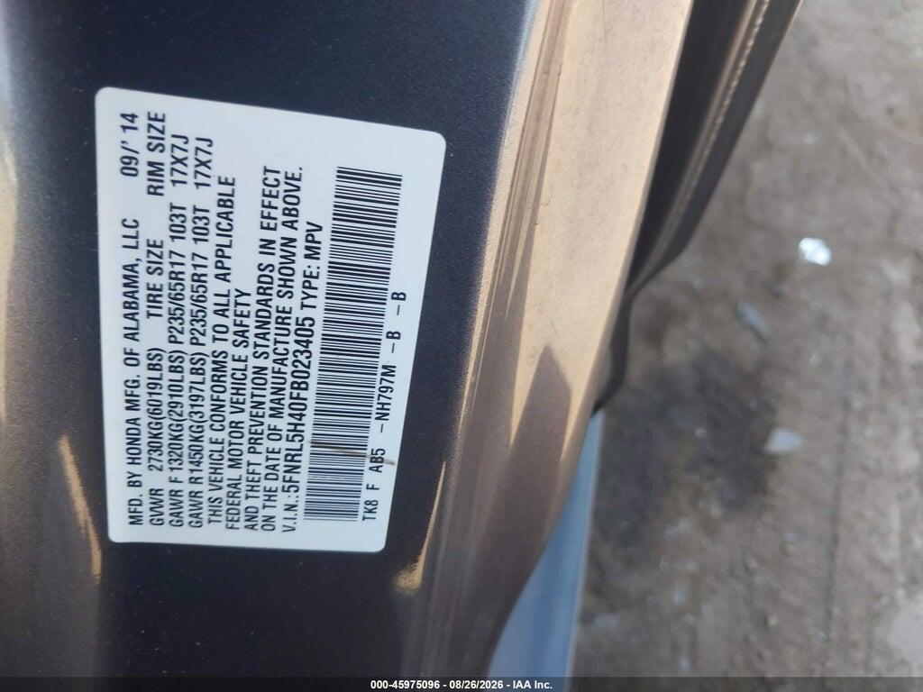 5FNRL5H40FB023405 2015 HONDA ODYSSEY photo no. 9