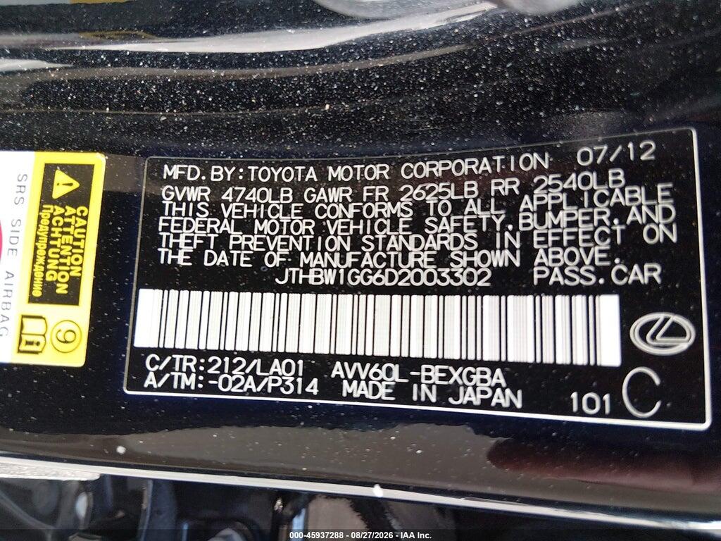 JTHBW1GG6D2003302 2013 LEXUS ES 300H photo no. 9