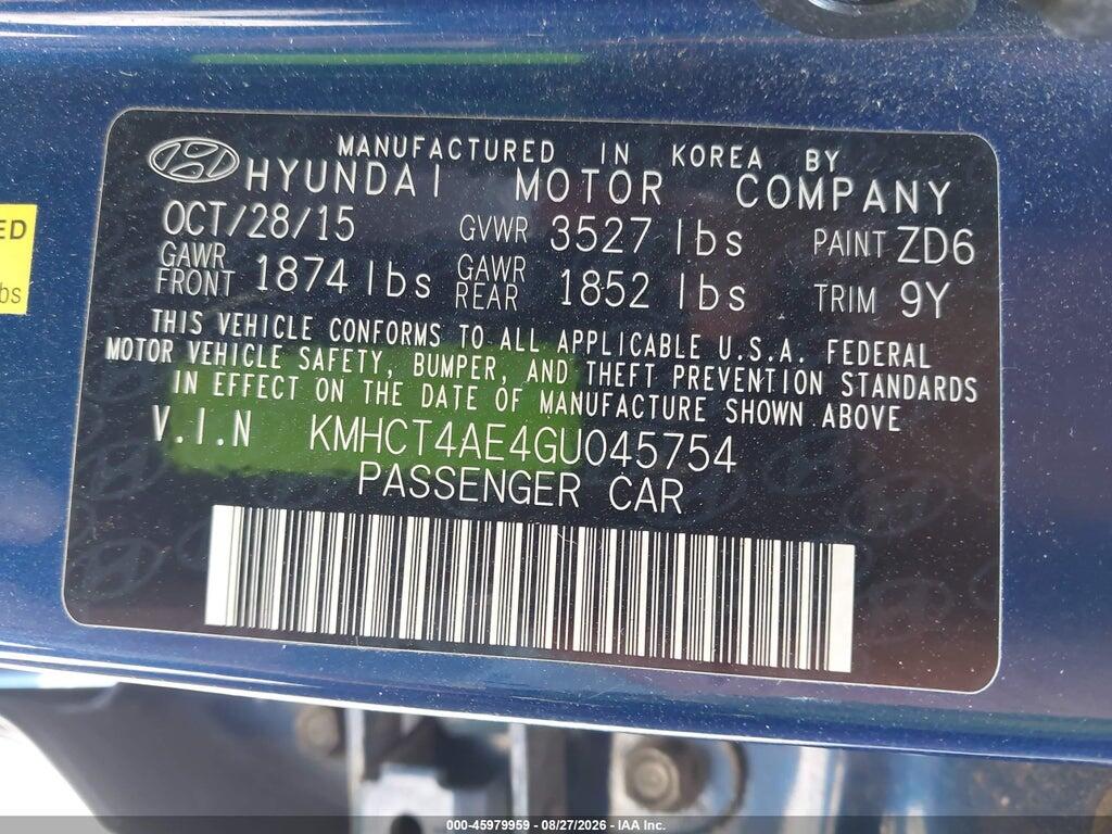 KMHCT4AE4GU045754 2016 HYUNDAI ACCENT photo no. 9