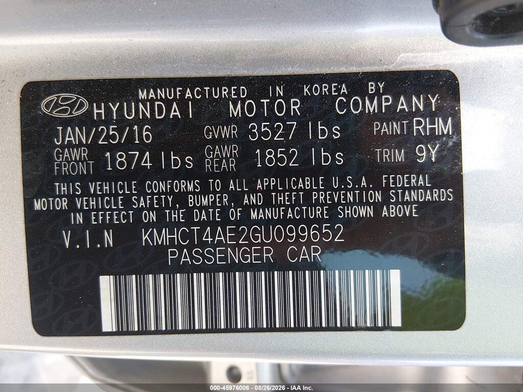 KMHCT4AE2GU099652 2016 HYUNDAI ACCENT photo no. 9