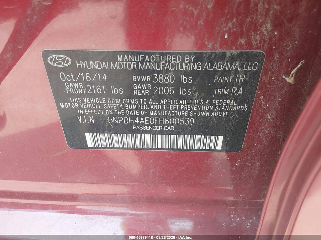 5NPDH4AE0FH600539 2015 HYUNDAI ELANTRA photo no. 9