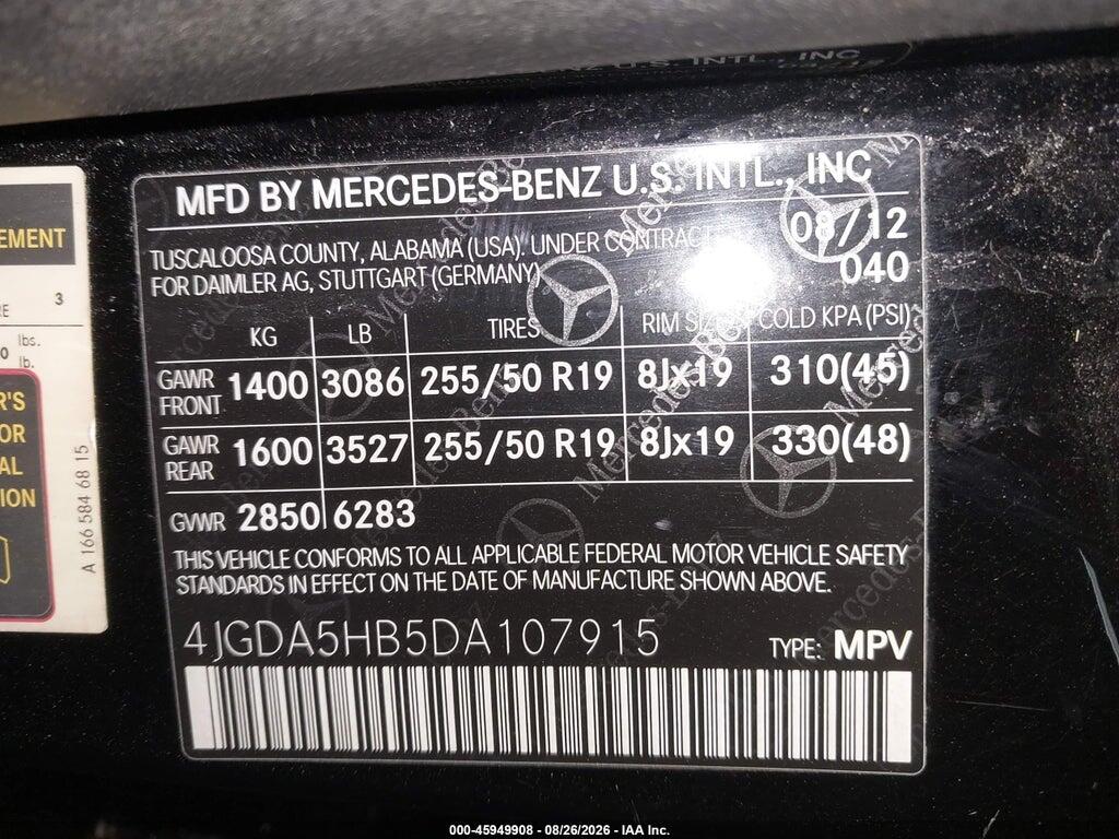4JGDA5HB5DA107915 2013 MERCEDES-BENZ ML 350 photo no. 9