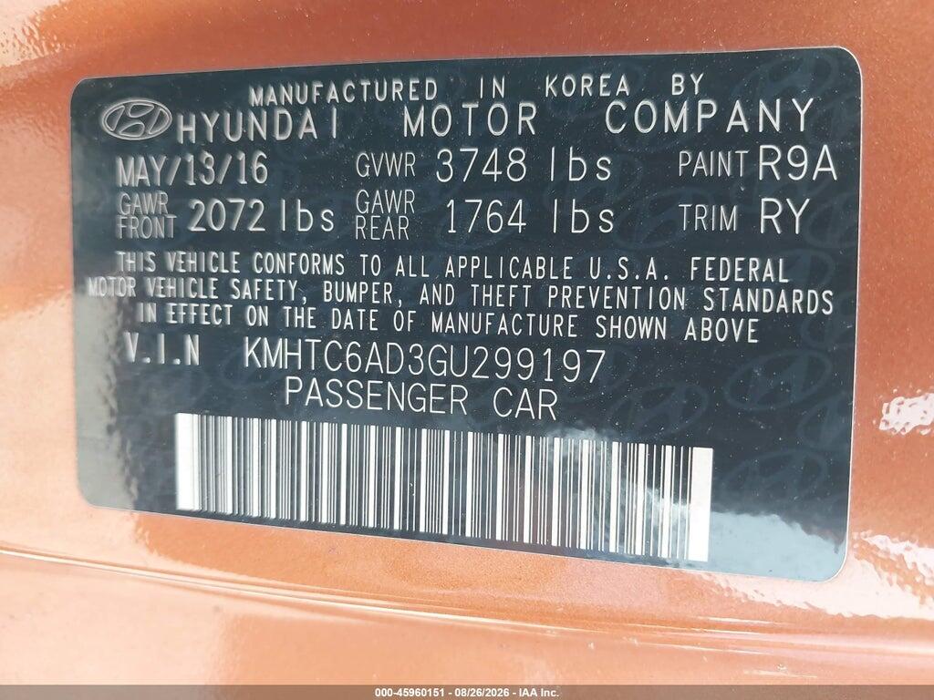 KMHTC6AD3GU299197 2016 HYUNDAI VELOSTER photo no. 9