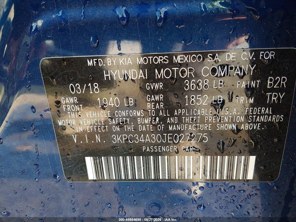 3KPC34A30JE027275 2018 HYUNDAI ACCENT photo no. 9