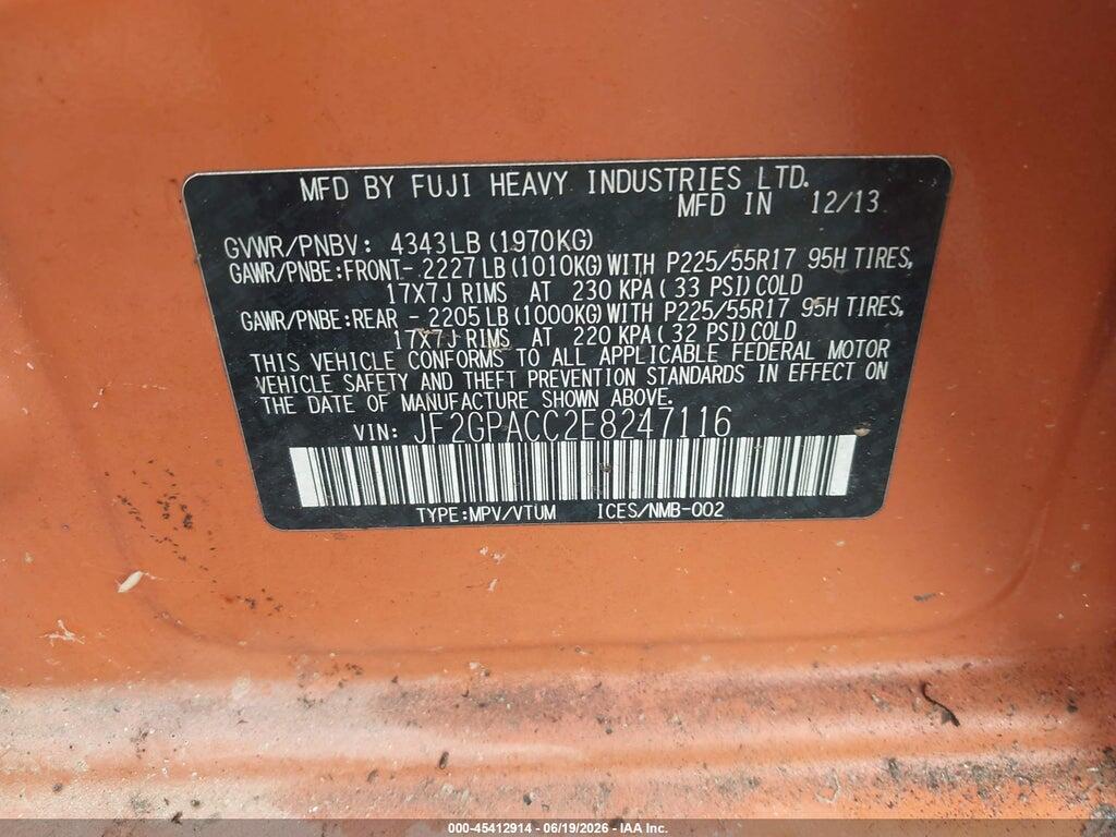JF2GPACC2E8247116 2014 SUBARU XV CROSSTREK photo no. 9