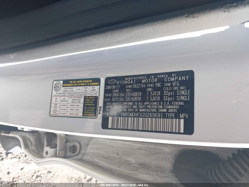 KM8SMDHFXJU269691 2018 HYUNDAI SANTA FE photo no. 9