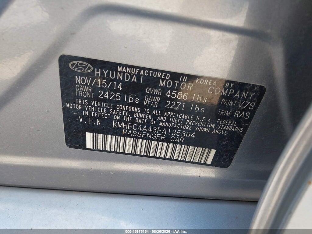 KMHEC4A43FA135364 2015 HYUNDAI SONATA HYBRID photo no. 9
