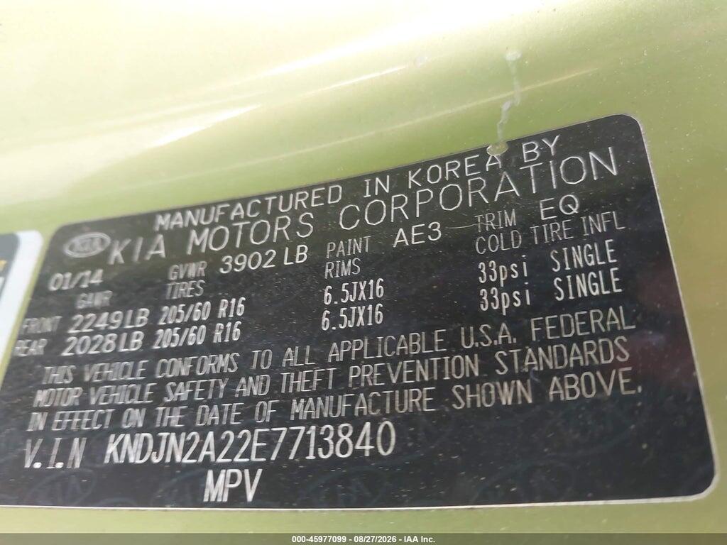 KNDJN2A22E7713840 2014 KIA SOUL photo no. 9