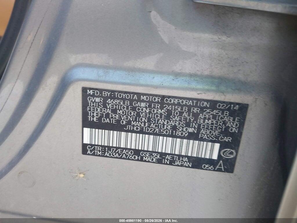 JTHCF1D27E5011809 2014 LEXUS IS 250 photo no. 9