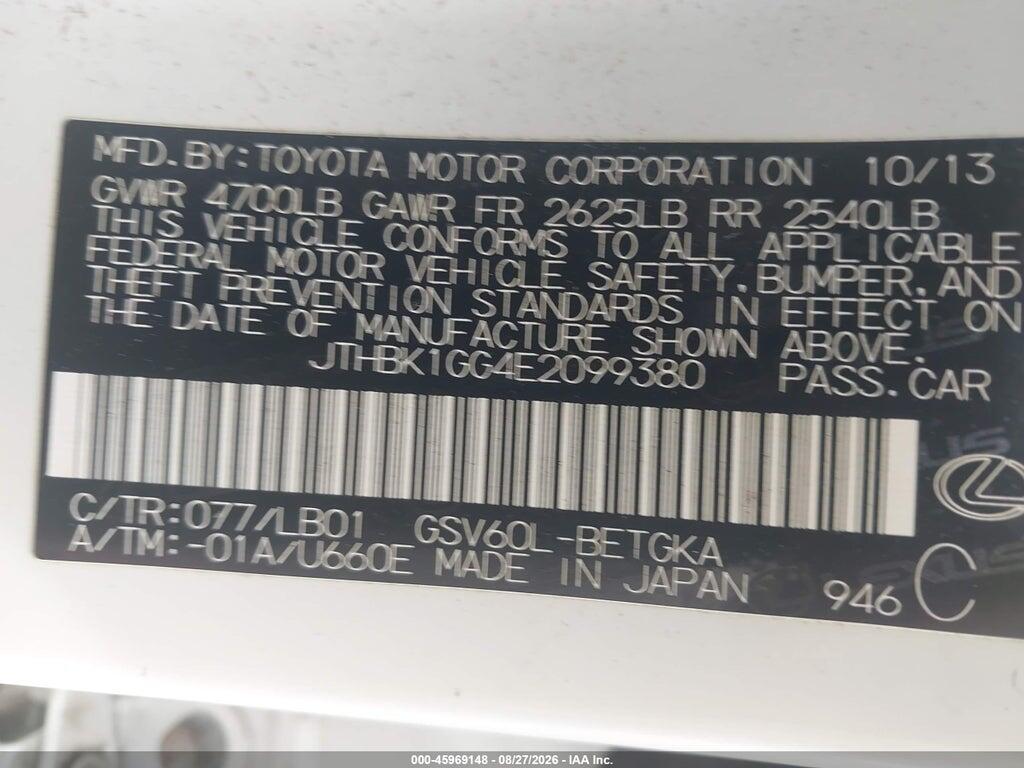 JTHBK1GG4E2099380 2014 LEXUS ES 350 photo no. 9