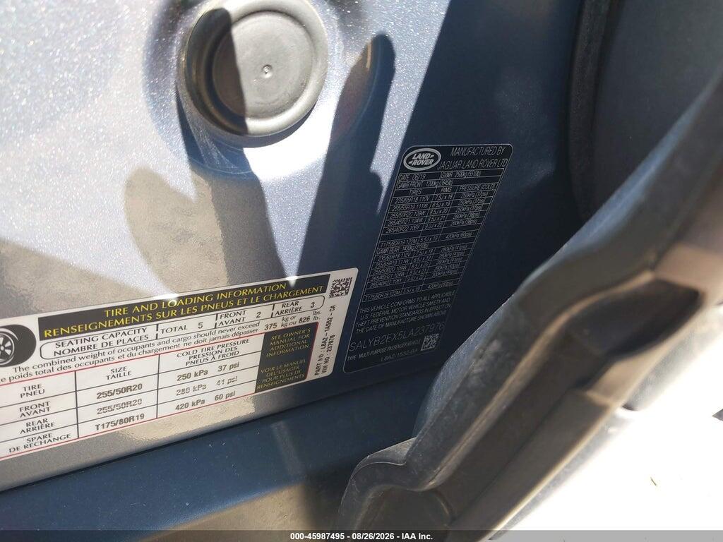 SALYB2EX5LA237976 2020 LAND ROVER RANGE ROVER VELAR photo no. 9