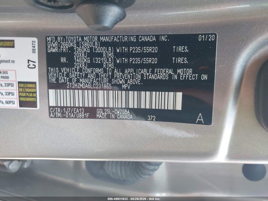 2T2HZMDA6LC231865 2020 LEXUS RX 350 photo no. 9