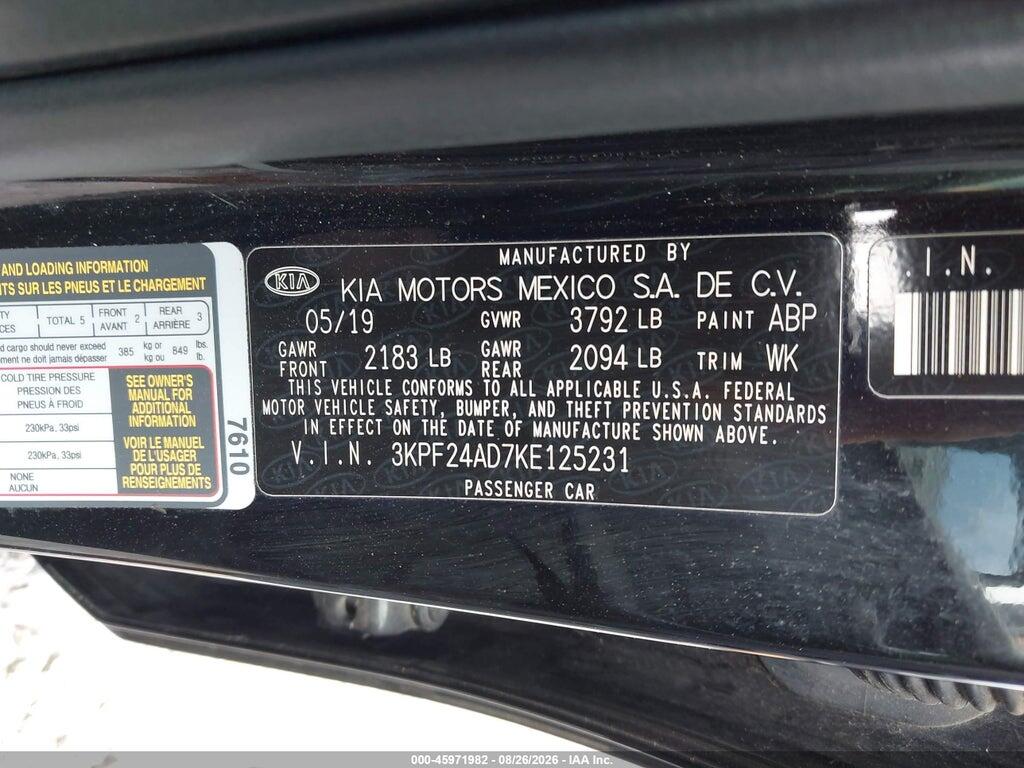 3KPF24AD7KE125231 2019 KIA FORTE photo no. 9