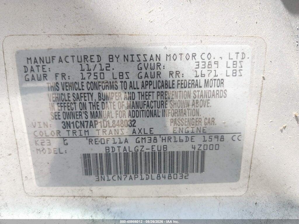 3N1CN7AP1DL848032 2013 NISSAN VERSA photo no. 9
