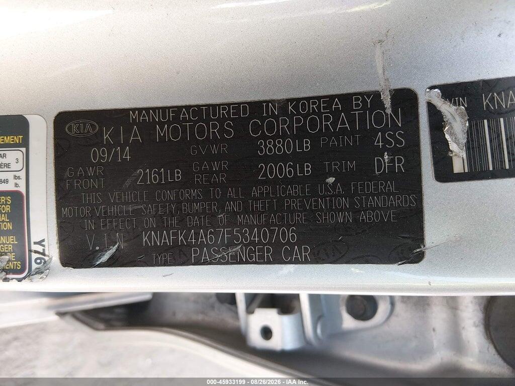 KNAFK4A67F5340706 2015 KIA FORTE photo no. 9