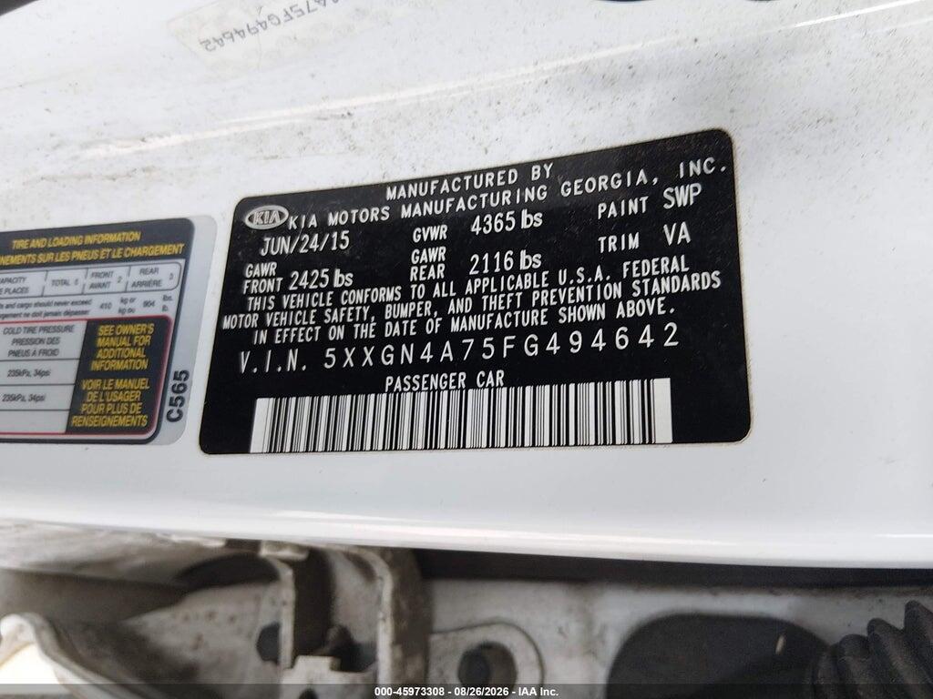 5XXGN4A75FG494642 2015 KIA OPTIMA photo no. 9