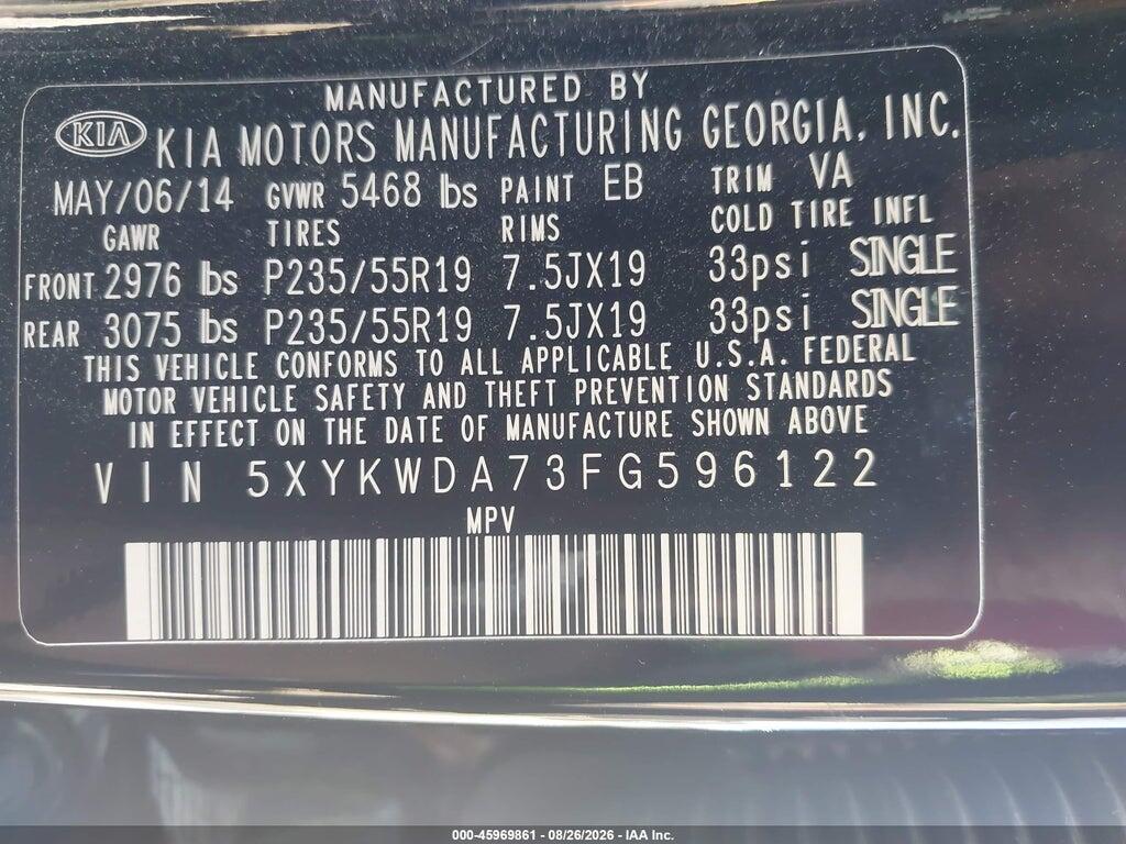 5XYKWDA73FG596122 2015 KIA SORENTO photo no. 9