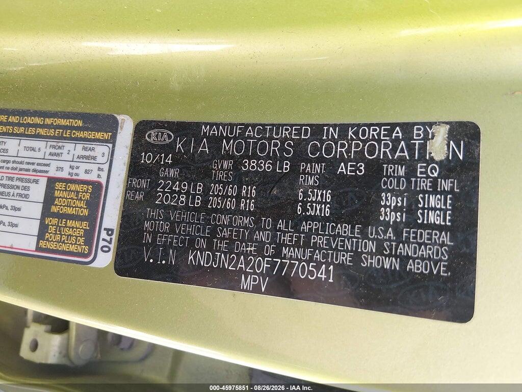 KNDJN2A20F7770541 2015 KIA SOUL photo no. 9