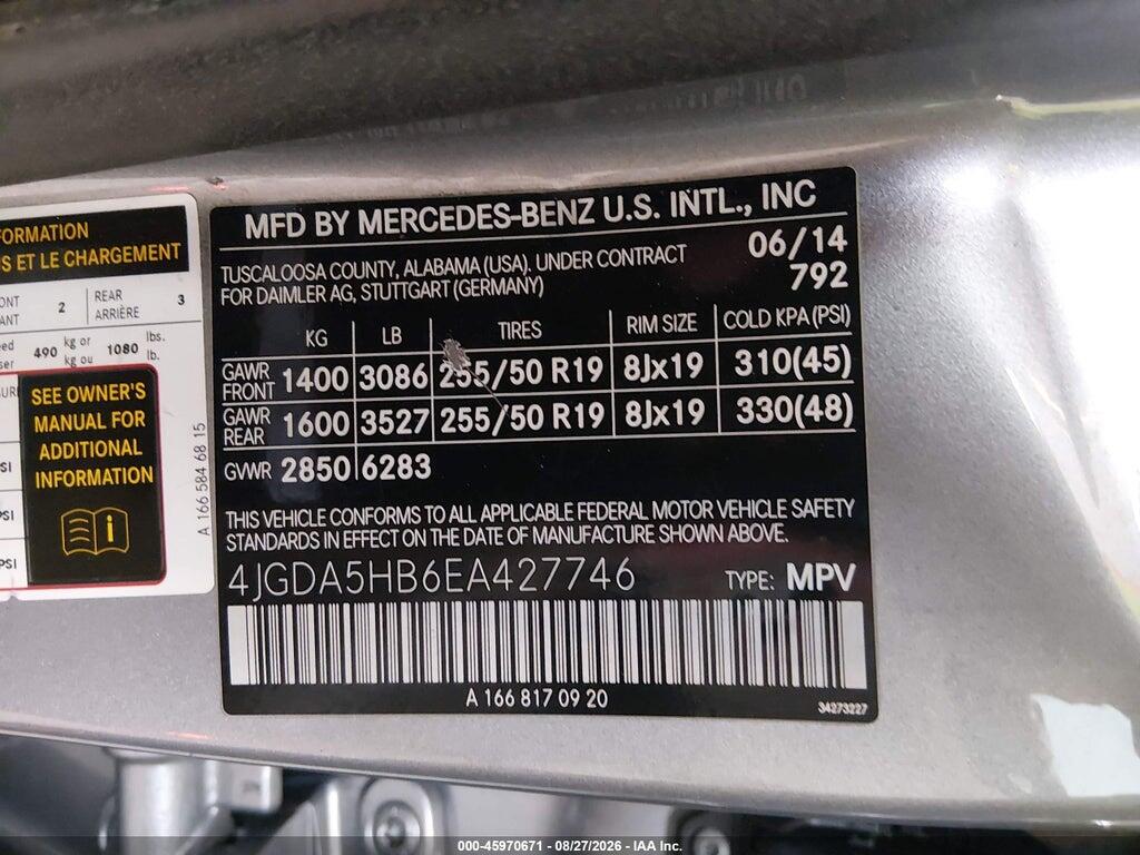 4JGDA5HB6EA427746 2014 MERCEDES-BENZ ML 350 photo no. 9