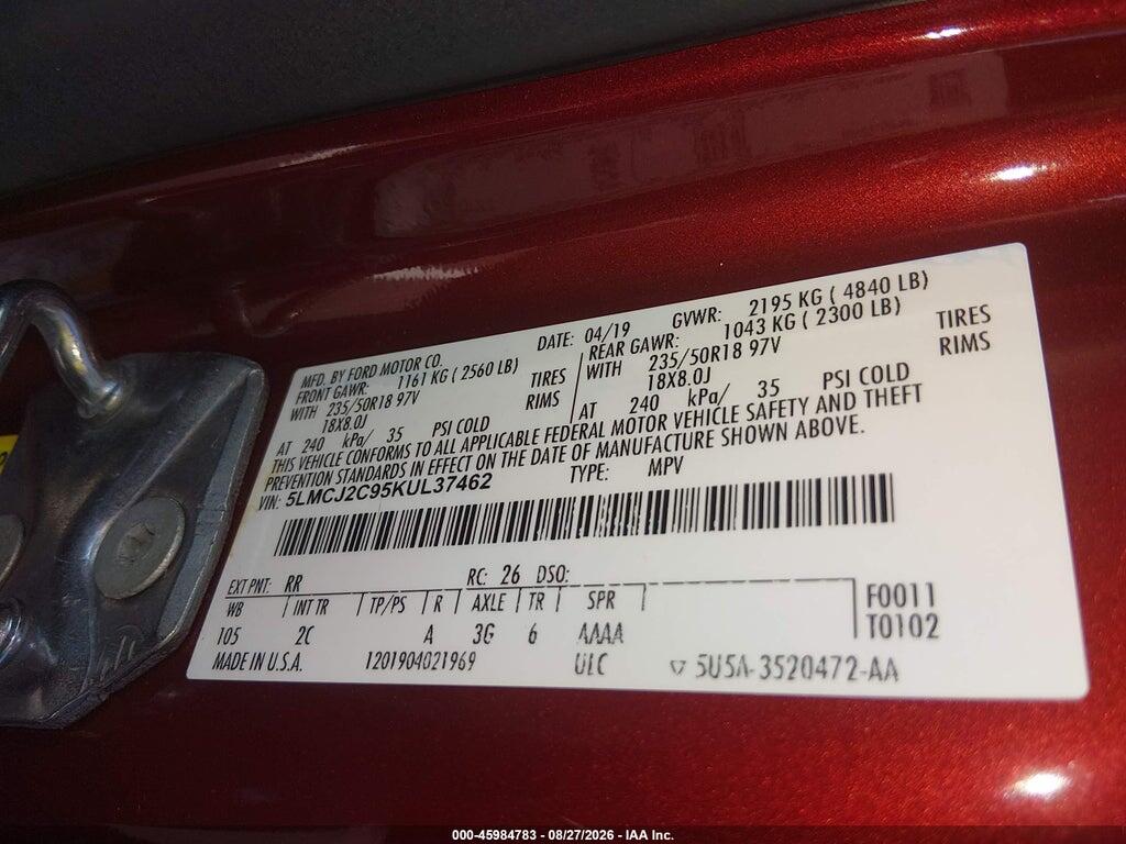 5LMCJ2C95KUL37462 2019 LINCOLN MKC photo no. 9