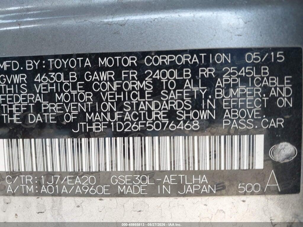 JTHBF1D26F5076468 2015 LEXUS IS 250 photo no. 9