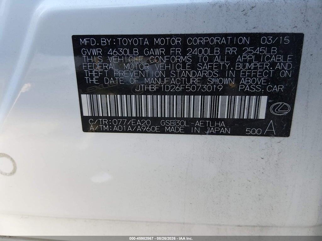 JTHBF1D26F5073019 2015 LEXUS IS 250 photo no. 9