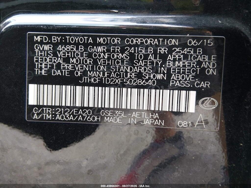 JTHCF1D2XF5028640 2015 LEXUS IS 250 photo no. 9