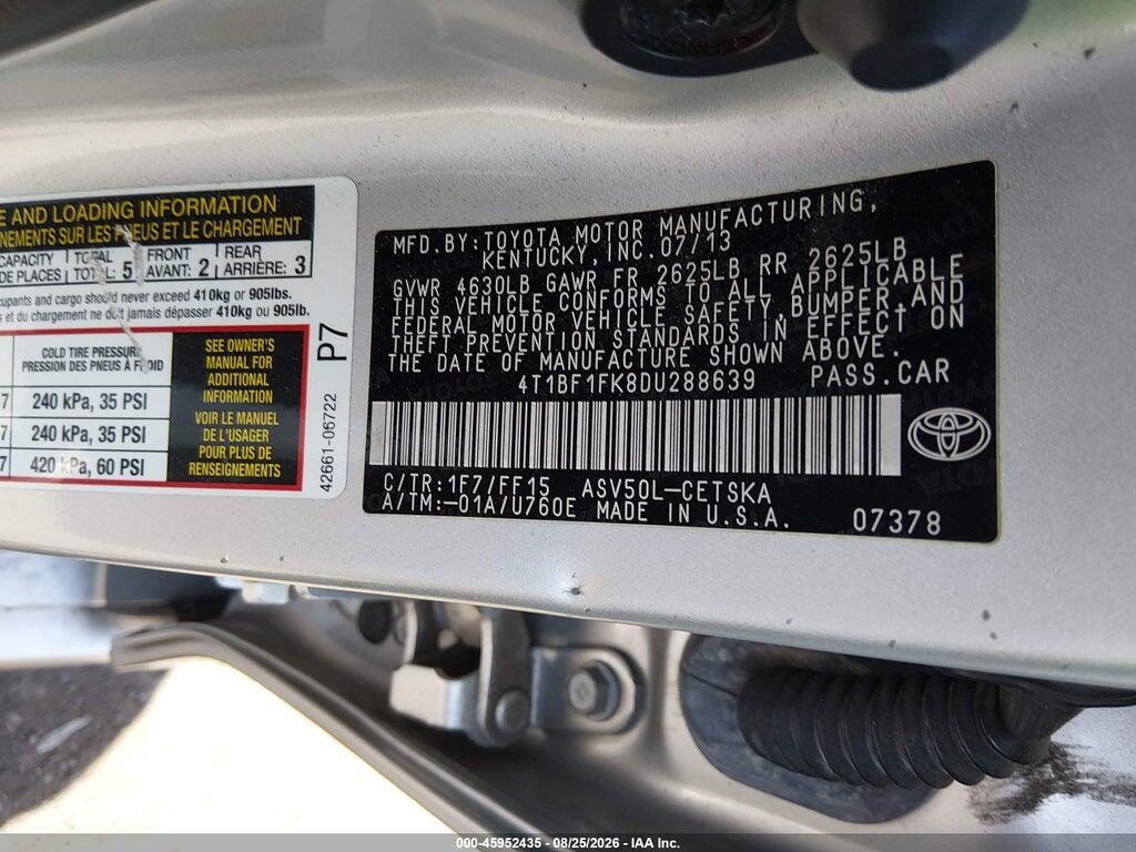4T1BF1FK8DU288639 2013 TOYOTA CAMRY photo no. 9