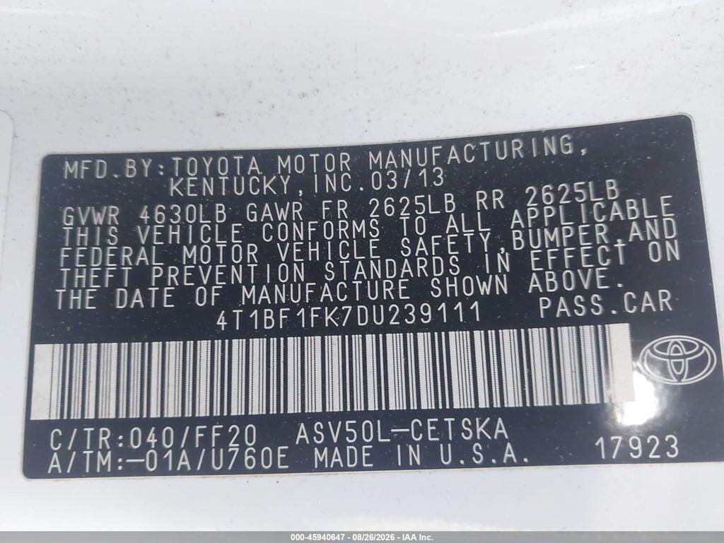 4T1BF1FK7DU239111 2013 TOYOTA CAMRY photo no. 9