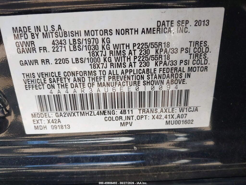 4A4AR3AU6EE010094 2014 MITSUBISHI OUTLANDER SPORT photo no. 9