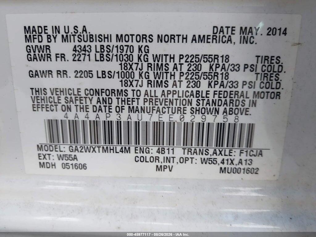 4A4AP3AU7EE029758 2014 MITSUBISHI OUTLANDER SPORT photo no. 9